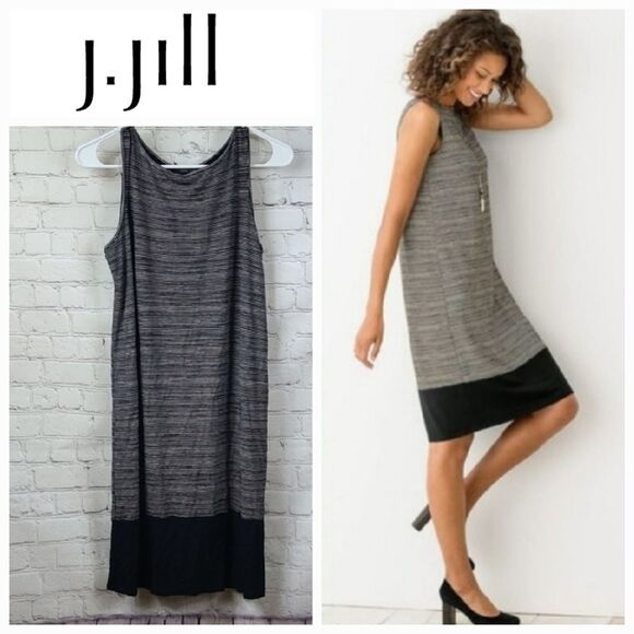 J.Jill PETITE Wearever Collection Sleeveless Black Striped Colorblock Dress SP - Picture 1 of 11